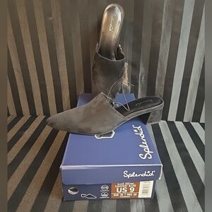 Women's US 9 Splendid Laylai Black Heeled Mules Padded Footbed Faux Suede